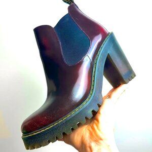 DR. MARTEN Hurston Heeled Chelsea Boots Docs Dark Cherry Red